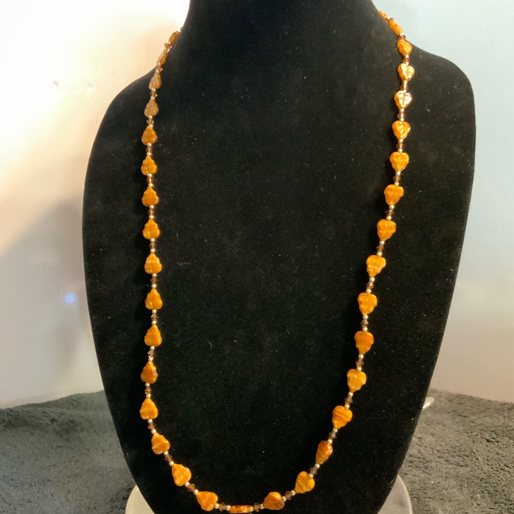 Vintage Orange Leaf Bead Necklace